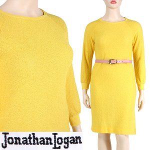 12 L Vintage 1970s Jonathan Logan Yellow Lightweight Long Sleeve Knit Dress 70s